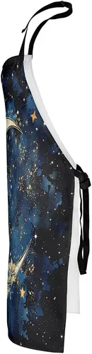 Miniatura 4 de Castle Fairy Mountain Moon Chef Apron,Starry Night Sky Apron 31"x26",Natural Landscape Painting Kitchen Aprons for Women Blue Beige Yellow