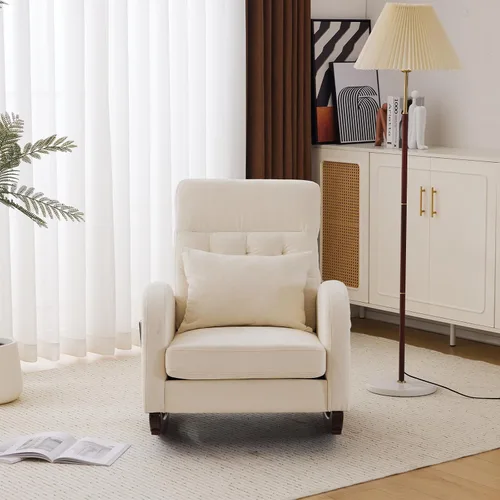 Miniatura 3 de VINGLI Mecedora de Asiento Bajo de Chenilla, Silla Planeadora Tapizada para Guardería con Bolsillos Laterales, Sillón Decorativo con Brazos