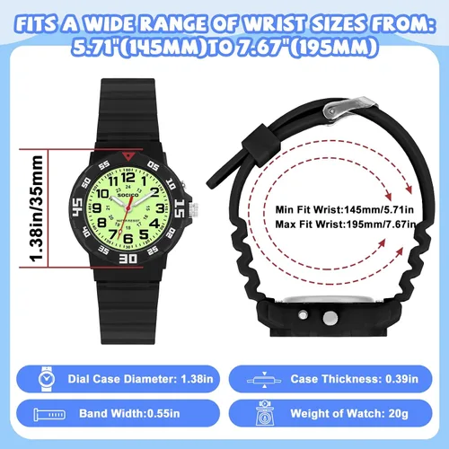 Miniatura 6 de SOCICO Reloj analógico para niños y niñas, resistente al agua, con banda suave, reloj de pulsera de tiempo de aprendizaje, fácil de leer para niños