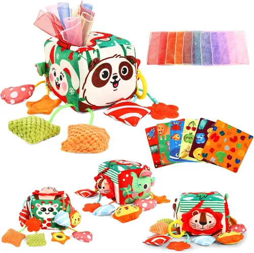 Miniatura 8 de YOGINGO Juguetes para bebés de 6 a 12 meses – Caja de pañuelos Montessori para bebés de 6 a 12 meses, suave relleno de alto contraste, juguetes