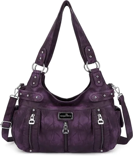 Miniatura 20 de Angelkiss Bolsos grandes y carteras para mujer de cuero sintético lavado tipo hobo, bandolera, bolso cruzado, bolso de hombro, bolso de mano