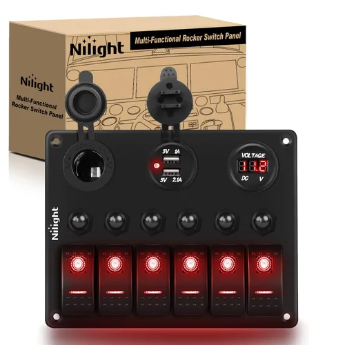 Miniatura 16 de Nilight - Panel de interruptor basculante de 4 bandas 90117G, panel de interruptores de aluminio precableado impermeable con doble USB encendedor