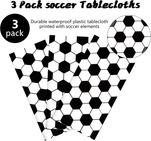 Miniatura 3 de Kesfey 3 paquetes de manteles para fiestas de fútbol 54 x 108 pulgadas, cubierta de mesa desechable impermeable de plástico con tema de fútbol