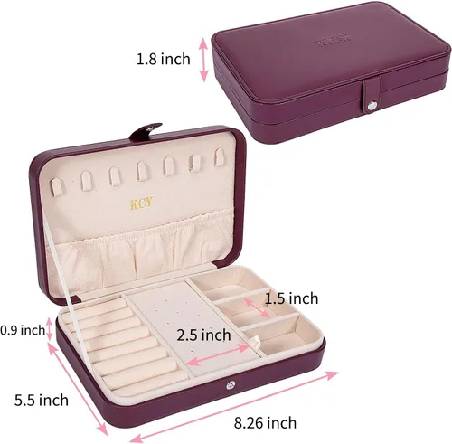 Miniatura 4 de KCY Joyero para mujeres y niñas, estuche organizador de joyas de viaje pequeño, de piel sintética, portátil, cajas de almacenamiento para anillos