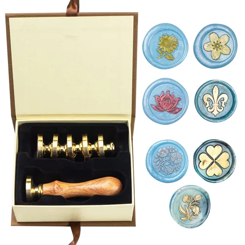 Miniatura 36 de Juego de sellos de cera de animales con 7 cabezas de latón extraíbles y 1 mango de madera, sello de cera retro para gatos, pájaros, mariposa, abeja