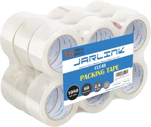JARLINK - Cinta de embalaje transparente y resistente para envíos, embalajes, mudanzas y sellados; más fuerte y gruesa; cada rollo mide 2,8 mm de