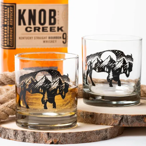 Miniatura 2 de Juego de vasos de whisky Black Lantern Buffalo Landscape de 2 vasos de 11oz con base pesada para bourbon, whisky y cócteles Regalo