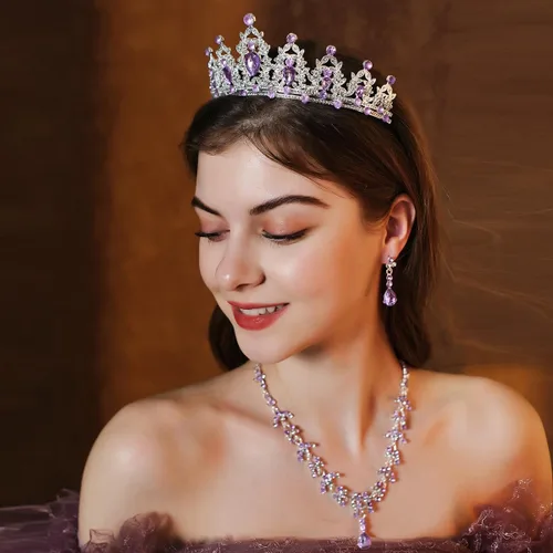 Miniatura 3 de PRINCESS BRIDE Women Jewelry Set Tiara Set with Earrings and Necklace Gold Gothic Rhinestone Bridesmaid Jewelry Set for Wedding Costume Hair