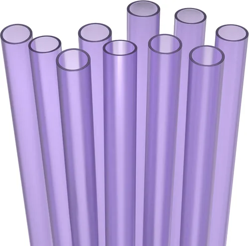 Fiesta First 10 pajitas de plástico duro morado reutilizables EXTRA ANCHAS largas + cepillo de limpieza - Pajitas gruesas grandes jumbo para batidos