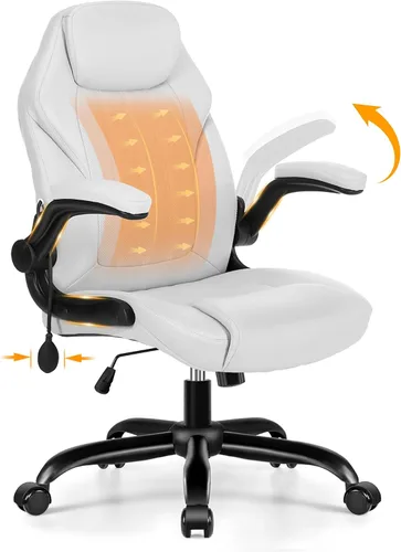 Miniatura 14 de Silla de escritorio de oficina, silla ergonómica para computadora con brazos abatibles acolchados y soporte lumbar ajustable, silla ejecutiva