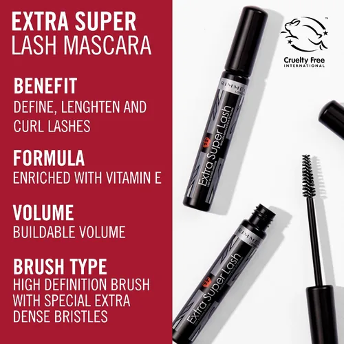 Miniatura 3 de Rimmel Máscara de Pestañas Extra Super Lash, Negro, 0.27 Onza Líquida
