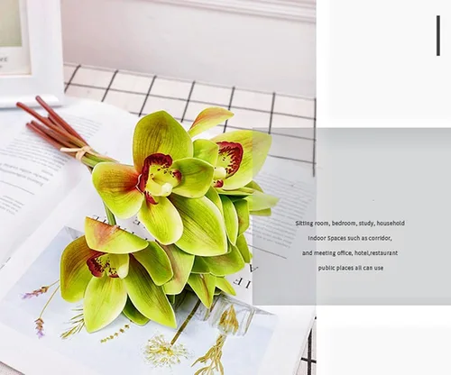 Miniatura 2 de Orquídeas artificiales Cymbidium - Orquídeas artificiales, 12 racimos de flores artificiales para exteriores, arbustos verdes, plantas