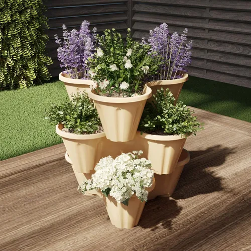 Miniatura 5 de Pure Garden - Juego de 3 macetas apilables de 3 niveles que ahorran espacio, macetas verticales para hierbas y verduras para interiores y exteriores