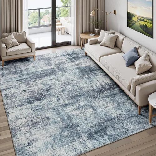 Miniatura 22 de Lofus Alfombra de área de 8 x 10 pies para sala de estar, alfombras grandes abstractas doradas con respaldo antideslizante, alfombra neutra moderna