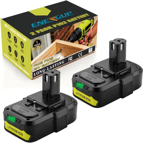 energup Paquete de 2 baterías de repuesto de 3.8Ah para baterías Ryobi de 18 V P108 P104 P105 P102 P103 P122 P109