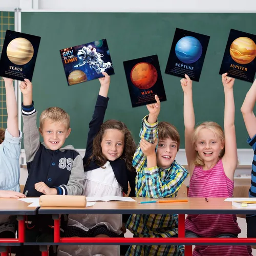 Miniatura 7 de Outus 12 pósteres educativos del sistema solar laminados para niños, espacio y planetas, gráficos de pared para niños pequeños, aula, dormitorio