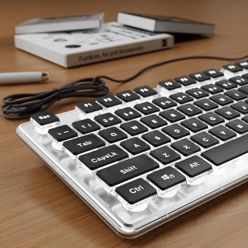 Miniatura 9 de SEUNKWANG EWEADN GX710S Teclados Retroiluminados para Computadora, Teclado USB con Cable con Retroiluminación Blanca, Panel de Metal, Plug and Play