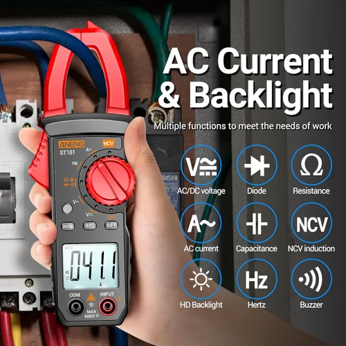 Miniatura 2 de ANENG Pinza digital amperimétrica multímetro 4000 conteos con NCV mide corriente de CA, voltaje CA/CC, capacitancia, resistencia, diodos