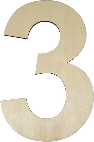 HILAZA Tablero grande de madera de 17 pulgadas con número 3, 1/4 de pulgada de grosor, sin terminar, de madera en blanco, para decoración de pared,