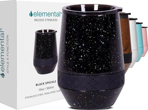 Miniatura 17 de Elemental Vaso de Vino Recess - Taza de Café de Acero Inoxidable con Triple Pared Aislante para Bebidas Calientes y Frías - Taza Portátil con Tapa