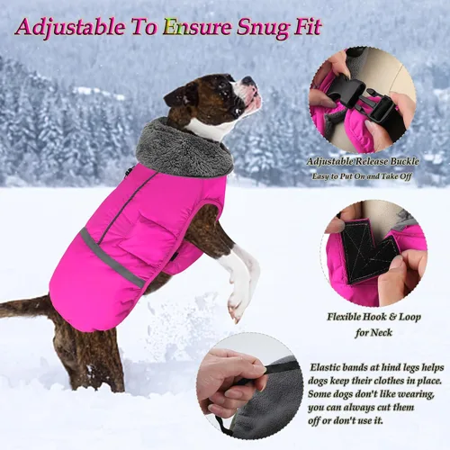 Miniatura 3 de Dogcheer Abrigo cálido para perro, ropa de invierno con cuello polar, chaqueta reflectante para mascotas, ropa para clima frío, chaleco impermeable