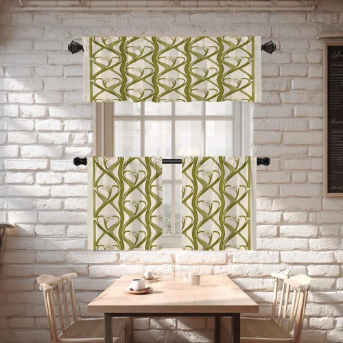 Miniatura 2 de Shrahala Art Nouveau Floral Pattern Blackout Curtain Tiers, Delicate Vine and Flower Design Kitchen Valance Light Blocking Tier Drapes with Rod