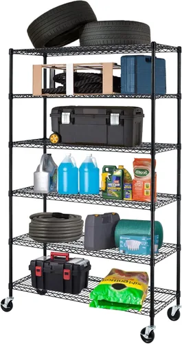 Miniatura 5 de Estantes de almacenamiento de 5 niveles resistentes (capacidad de 750 libras) para almacenamiento de cocina, garaje, estantería industrial de Cromado