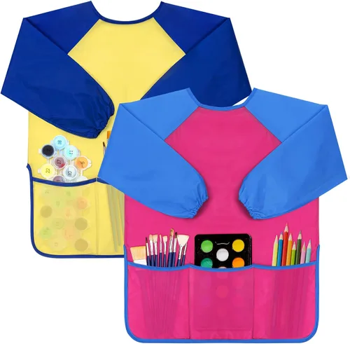 Bassion Kids Art Smock, Toddlers Painting Aprons Colorful Waterproof Children Artist Smock Age 2-8 Years Gifts