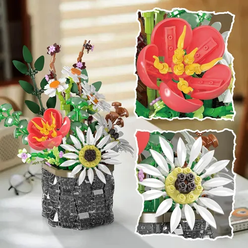 Miniatura 3 de Mould King 24107 Bloques de construcción de flores, modelo de ramo de 1157 piezas, kit de bloques de construcción de sujeción tecnológica
