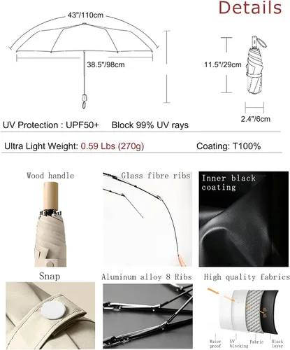 Miniatura 7 de choedii Paraguas para el sol, protección UV, sólido, compacto, portátil, automático, paraguas de lluvia de viaje, para mujer, impermeable, plegable