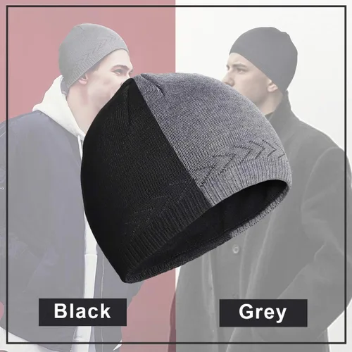 Miniatura 5 de OMECHY Gorros de punto cálidos de invierno para hombre, diseño de calavera lisa, gorro de punto tobogán