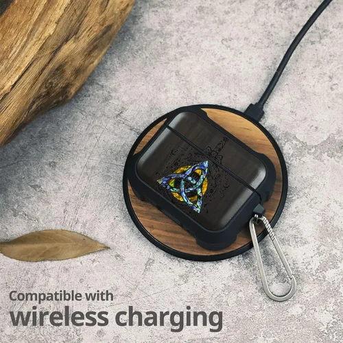 Miniatura 5 de Carveit Funda de madera para AirPods Pro de 2ª/1ª generación, grabado artístico de madera e incrustación hecha a mano, cubierta de TPU a prueba