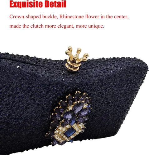 Miniatura 4 de HUANG ZHUANG Bolso de noche con diamantes de imitación y purpurina para mujer, bolso de noche para fiesta, boda, lindo bolso