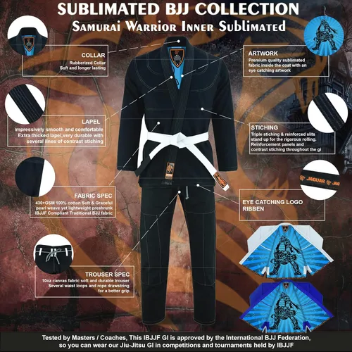 Miniatura 3 de Samurai Warrior Interior sublimado Pro Brazilian Jiu Jitsu BJJ Kimono Gi Uniforme Unisex Cinturón incluido