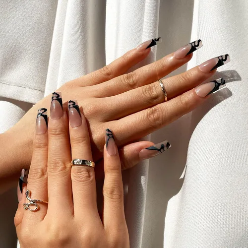 Miniatura 19 de Gold Finger - Kit de uñas postizas de cobertura completa con pegamento, diseño moderno, gel listo para usar, uñas medianas, largas y extralargas