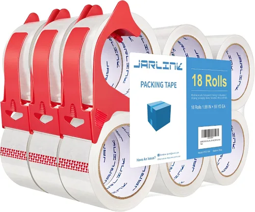 Miniatura 9 de JARLINK 12 Rollos de Cinta de Embalaje Transparente con 2 Dispensadores, Refacciones de Cinta de Embalaje Resistente para Envíos, Embalaje, Correo