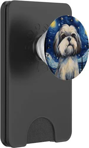 Miniatura 7 de Shih Tzu Perro Noche Estrellada Pintura Perro Mamá Papá PopSockets Estándar PopGrip