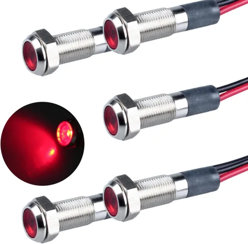5 piezas 6mm 110V-220VAC Luz indicadora LED metálica Montaje de orificio 1/4" 20mA Ahorro de energía Señal impermeable IP67 con cable para