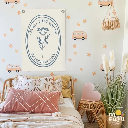 Miniatura 7 de Decoración cristiana de pared, diseño de flores de afirmaciones positivas, bandera colgante de pared con texto en inglés "Let All That You Do Be