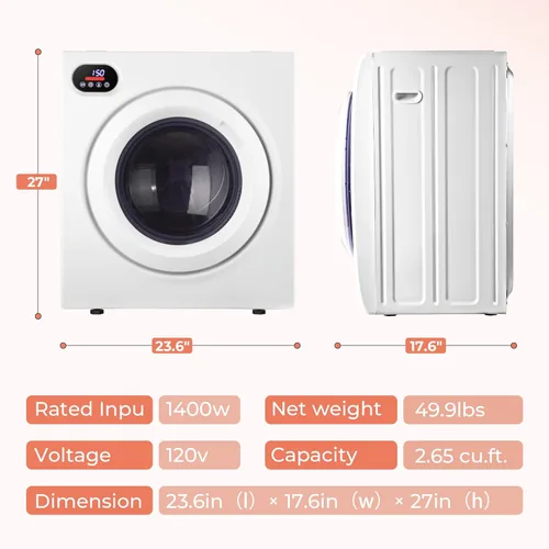 Miniatura 7 de EUHOMY Secadora portátil con manguera de escape, cuatro funciones de secado, seca hasta 9 libras de ropa, mini secadora de 1400 W con revestimiento