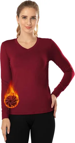 Miniatura 65 de MANCYFIT Tops térmicos para mujer, camisa con forro polar, manga larga, capa base, cuello en V