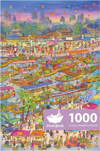 MOMIBOOK Rompecabezas para Adultos de 1000 Piezas Rompecabezas de Bangkok en el Agua, Imagen de Pintura Difícil Desafiante Duro Imposible