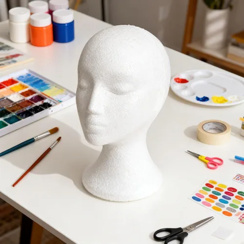 Miniatura 3 de Maniquí de espuma, modelo de cabeza femenina para exhibir pelucas y sombreros, maniquí de espuma blanco (gris)
