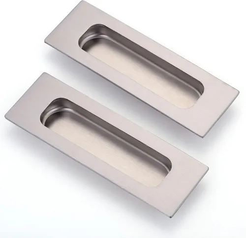 Lpraer Paquete de 2 tiradores empotrados rectangulares para puertas correderas de 4.75 x 1.6 pulgadas, níquel cepillado, acero inoxidable, para
