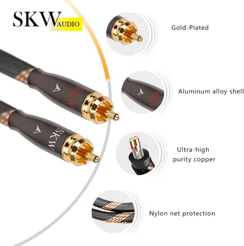 Miniatura 3 de SKW Audiophiles - Cable RCA de 2RCA macho a 2RCA macho para sistema HiFi con diámetro de 7mm 9.8 pies/3M Negro
