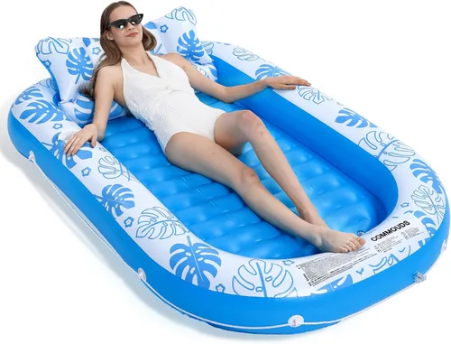 Flotador Inflable para Piscina de Bronceado con Almohada Cervical - Flotadores de Piscina para Adultos para Tomar el Sol, Patio Trasero, Fiesta en