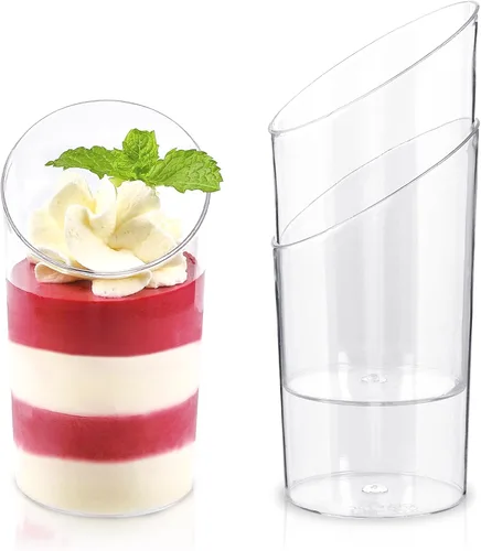 Miniatura 3 de Paquete de 100 mini tazas de postre con cucharas, vasos de plástico transparente de 2.2 onzas para parfait reutilizables, vasos pequeños para servir