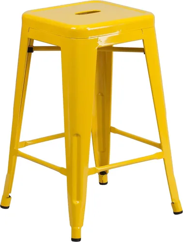 Miniatura 35 de Taburete de 24 pulgadas de alto para interior y exterior con asiento cuadrado., Metal, Negro