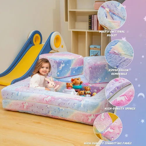 Miniatura 6 de furlinkhm Sofá modular de juegos para niños, que brilla en la oscuridad, sofá para niños, sofá infantil para sala de juegos, espuma convertible