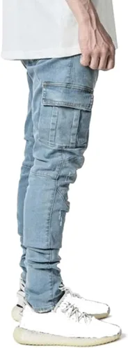Miniatura 4 de HUNGSON Pantalones de mezclilla elásticos ajustados para hombre, jeans ajustados rasgados para hombre, pantalones de pierna recta desgastados